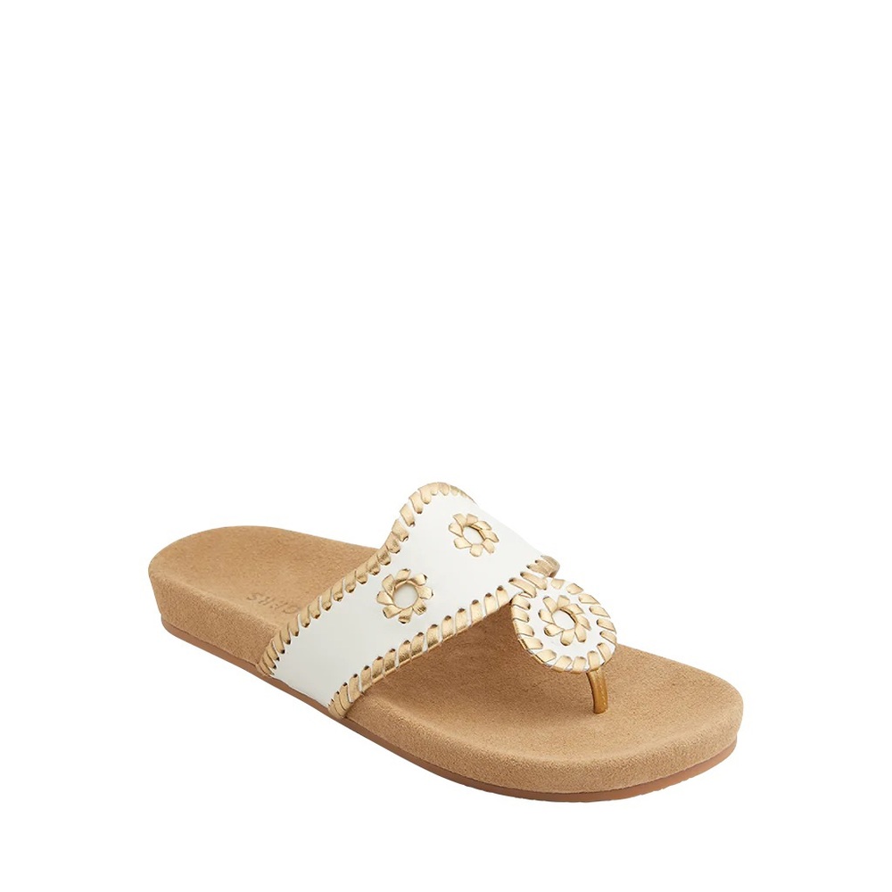 Jack Rogers Leather Comfort Sandals in Bone/Gold BNWT